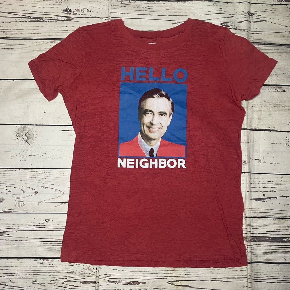 Mr Mister Rogers T Shirt Hello Neighbor Red Burnout Short Sleeve